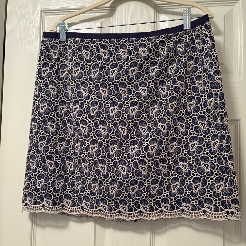 J Crew Navy and Cream Lace Skirt